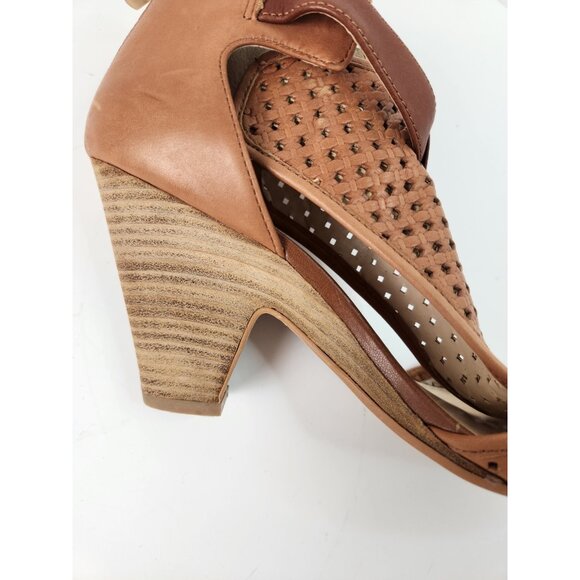 Vince Camuto Womens Brown Woven Leather Peep Toe Sandal Cone Heel size 8.5 - Picture 14 of 15